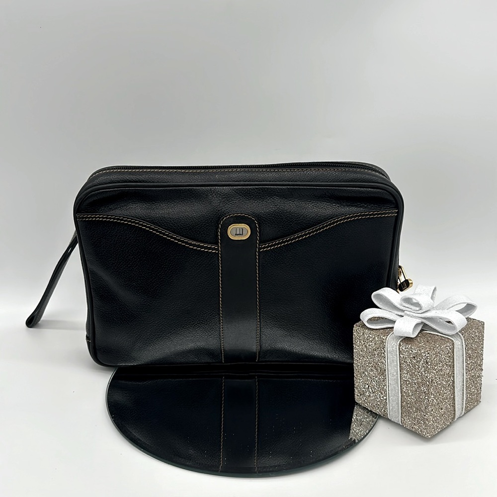 Vintage Dunhill Black Leather Travel Toiletry Bag Organizer